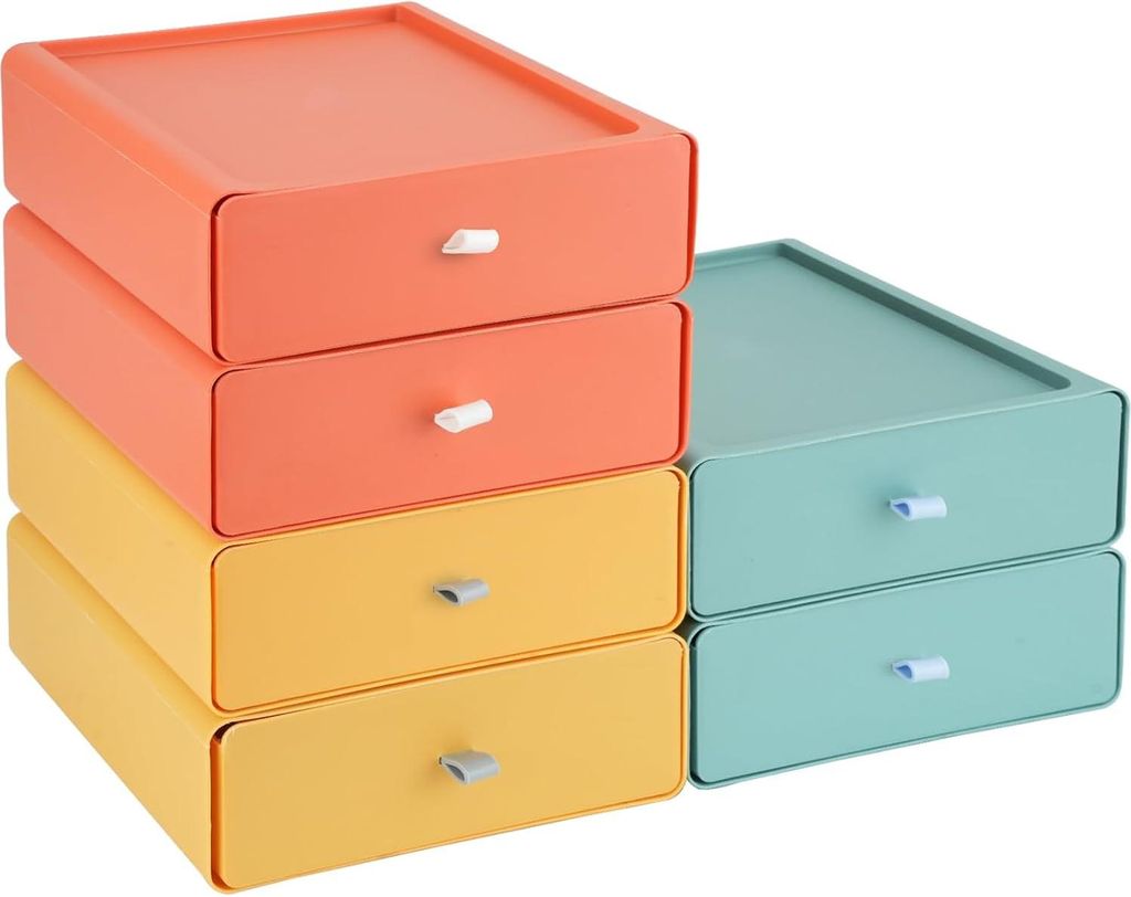 Stapelbare Aufbewahrungsladen für den Schreibtisch - 6 Stück in 3 Farben - Ideal für Büro und Schlafzimmer