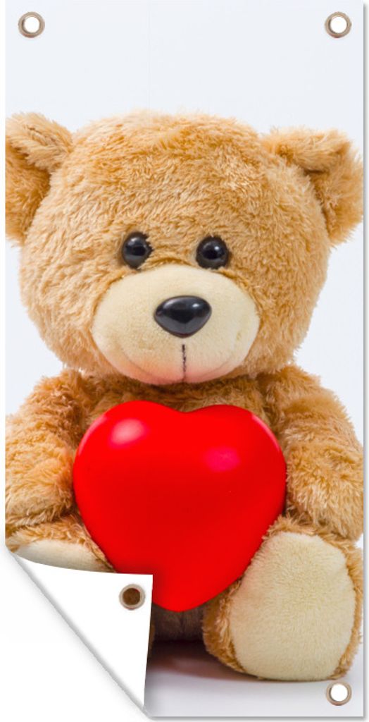 MuchoWow 80x160 cm Outdoor-Poster Gartendeko Sichtschutz Garten Poster für den Garten Ein Teddybär zum Valentinstag