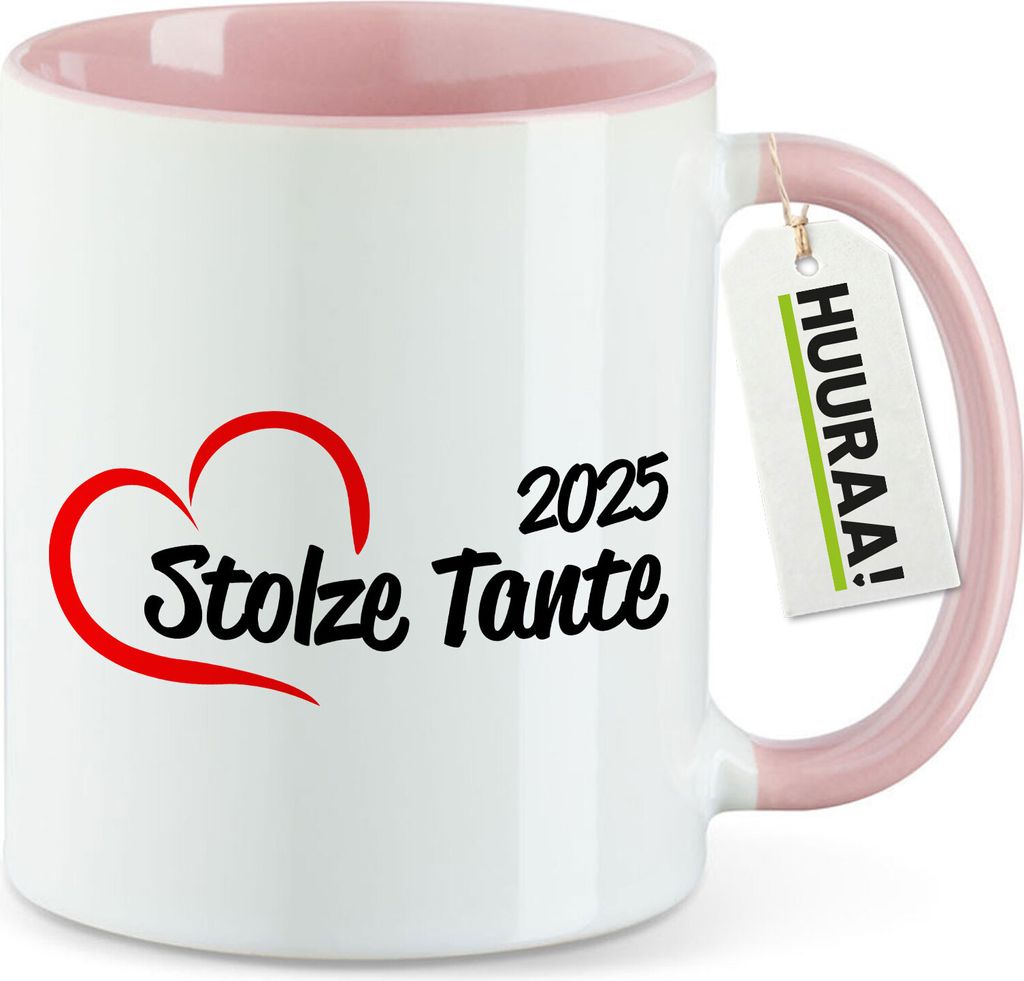 Huuraa Kaffeetasse Stolze Tante 2025 Herz 330ml Rosa Keramik Kaffeebecher Geschenkidee
