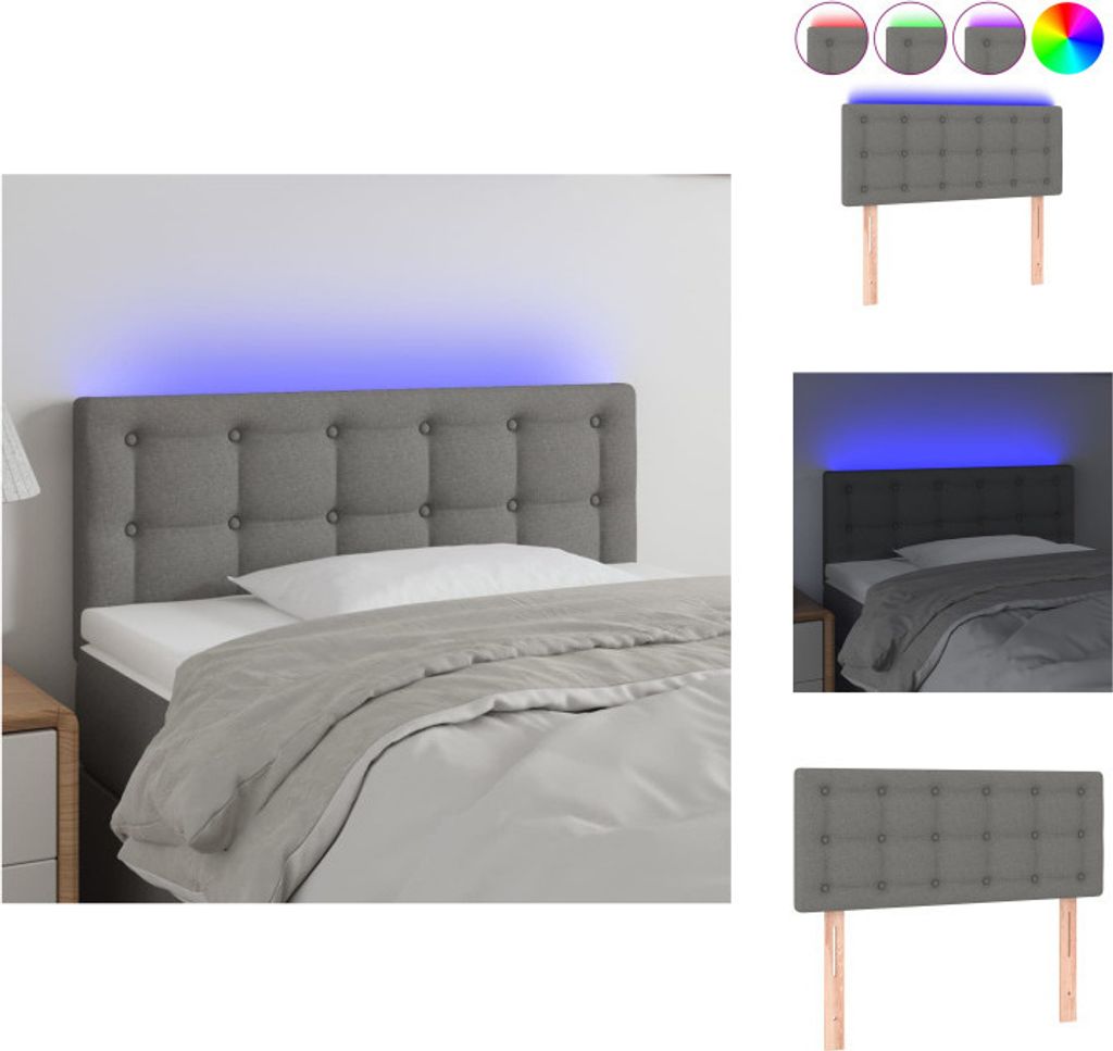 vidaXL LED Kopfteil Dunkelgrau 90x5x78/88 cm Stoff - Kopf- & Fußenden