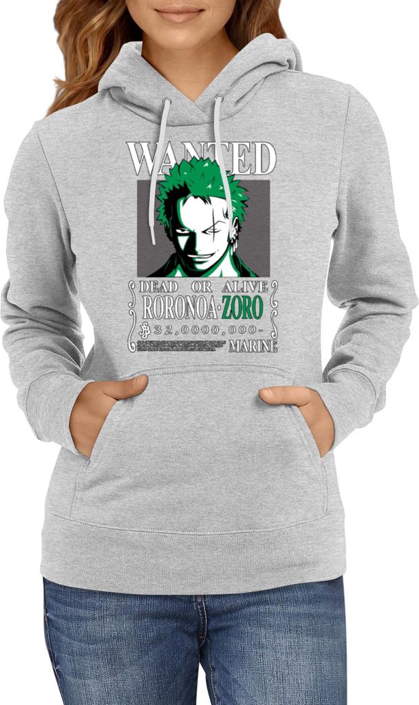 Damen Kapuzenpullover Japan Animation Manga Anime Comics One Manga Piece Anime Roronoa Zoro 01 Roronoa, Lady M / Grau