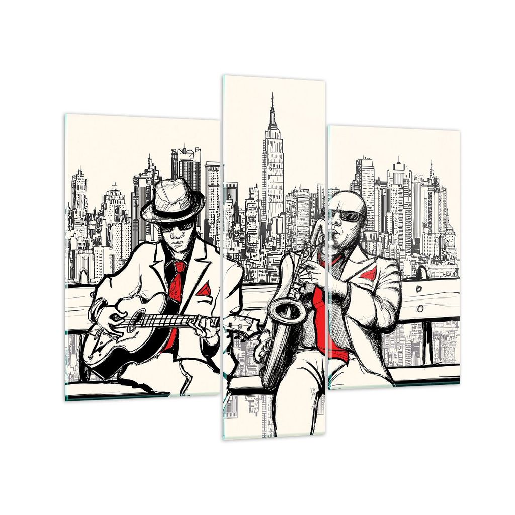 Bilder auf glas - Jazz Musik Musiker - 95x80cm - Glasbilder - Wandbilder - Kunstdruck - zum Aufhängen bereit - Wanddekoration aus Glas - Glas Bild...