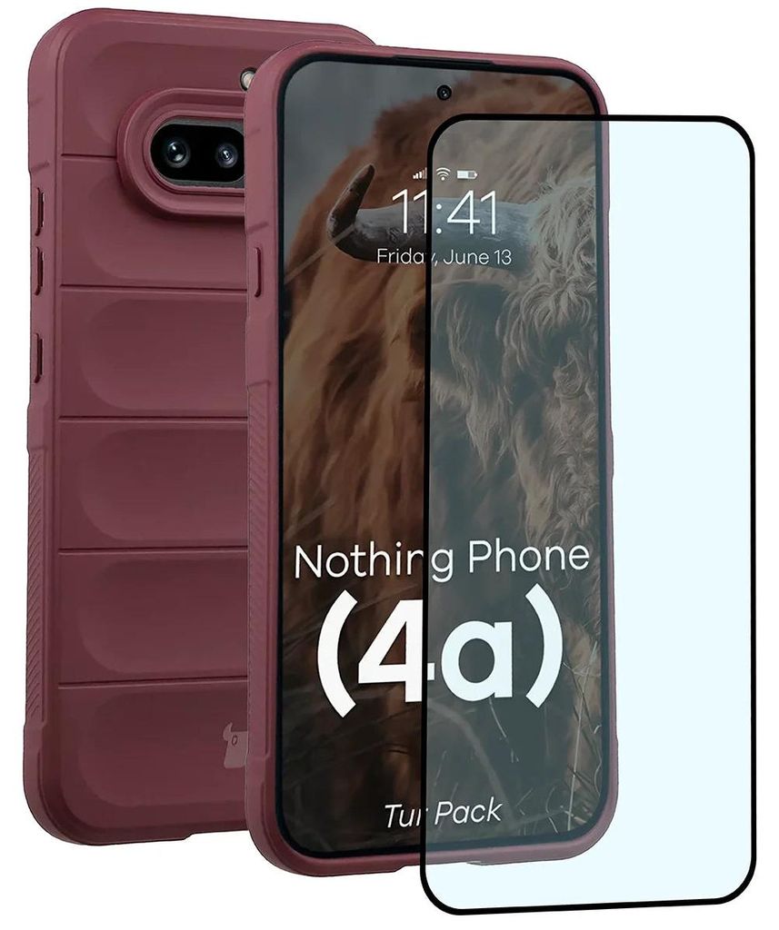 Robuste Handyhülle + gehärtetem Glas für Nothing Phone (4a), Bizon Tur Pack, Burgunderrot