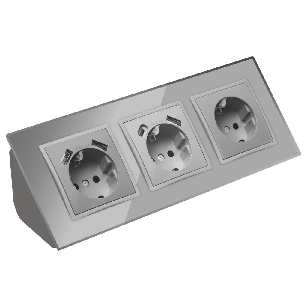 Glas Ecksteckdose 2-fach Steckdose mit USB und USB-C und Produktbild 