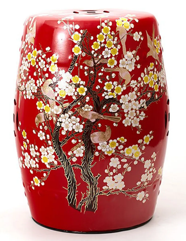 Table d'Appoint Céramique Rouge Ayumi pour Salon et Chambre - Style Floral