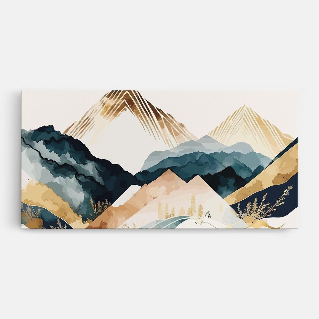 ARTHUB Leinwandbild 50x100 cm, Gold Green Mountain | Wohnzimmerdekoration, Hängende Bilder, Wanddekoration, Heimdekoration, Landschaften, Berge