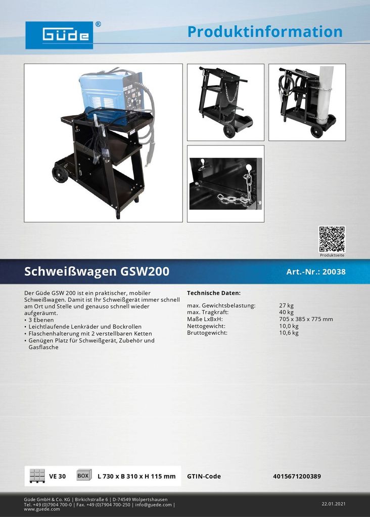 GÜDE Schweißwagen GSW200 fahrbares Untergestell für Produktbild 4