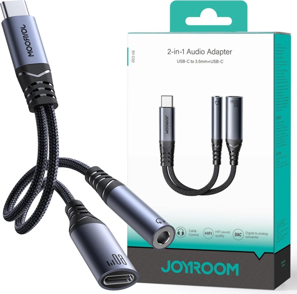 JOYROOM USB-C to 3.5mm / USB-C Audio Cable Joyroom SY-C02, Immagine del prodotto 