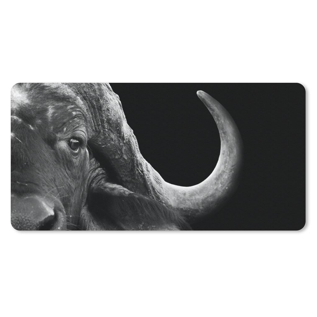 MuchoWow Schreibtischunterlage Büffel - Tiere - Schwarz - Weiß 80x40 cm - XXL Mauspad - Gaming Mauspad