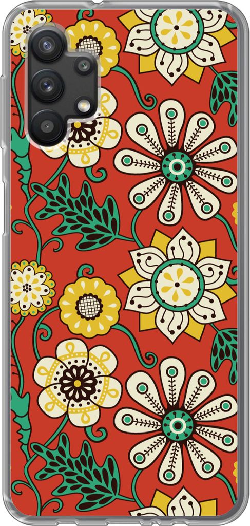 MuchoWow Handyhülle Schutzhülle Hülle für Telefoonhoesje Samsung Galaxy A32 5G Design - Blumen - Hippie - Retro Silikon Softcase Handy Hülle...