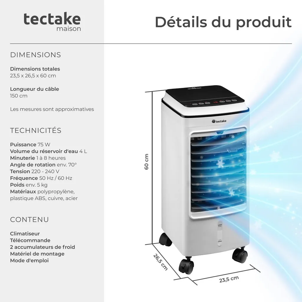 Climatiseur mobile monobloc blanc programmable pour chambre et salon - 6