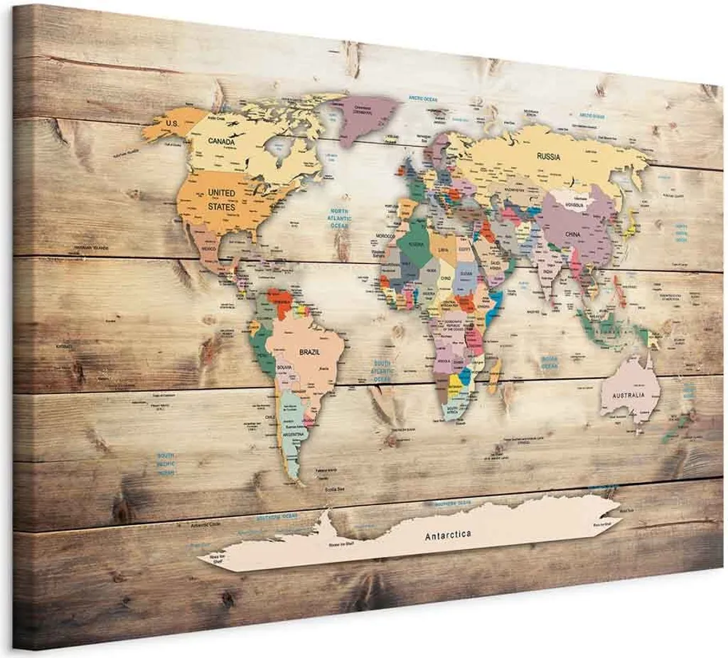 Quadro Planisfero 60x40 Continenti Colorati - Regalo Ideale Viaggiatori