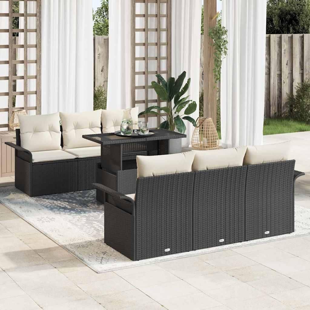 Maison Exclusive - Gartensofa-set mit Kissen 7 pcs Schwarz Poly-Rattan