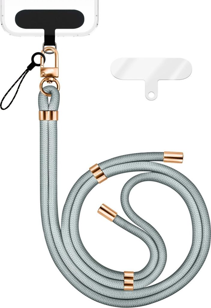 HoldMe Edition - Lanyard mit Karabiner Schwarz & 2 Pads - Universal Handykette Nylon Umhänge Band - Hellgrau