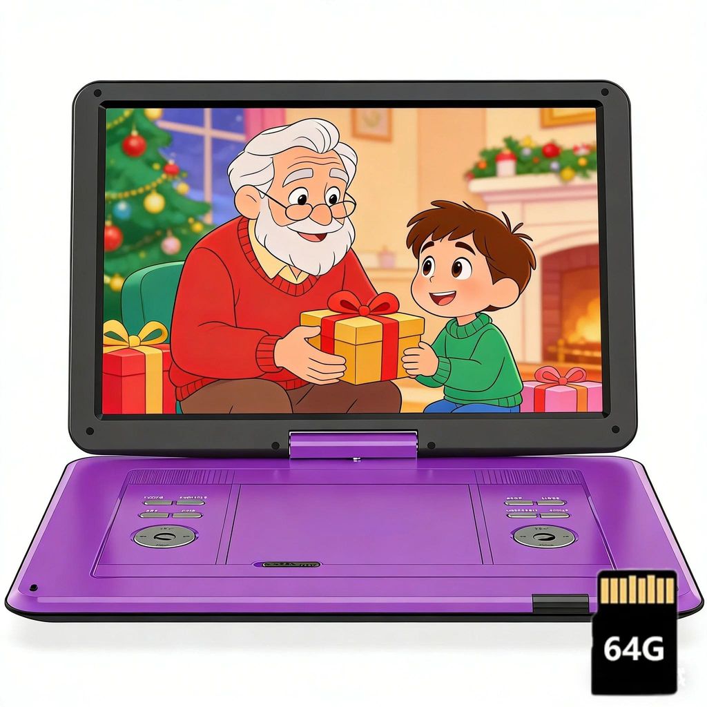 17.5" Tragbarer DVD-Player Mit 15.6" HD-Schwenkbildschirm Für Das Auto Mit Autoladegerät 6 Stunden Wiederaufladbare Batterie Wiedergabe mit 64GB ...