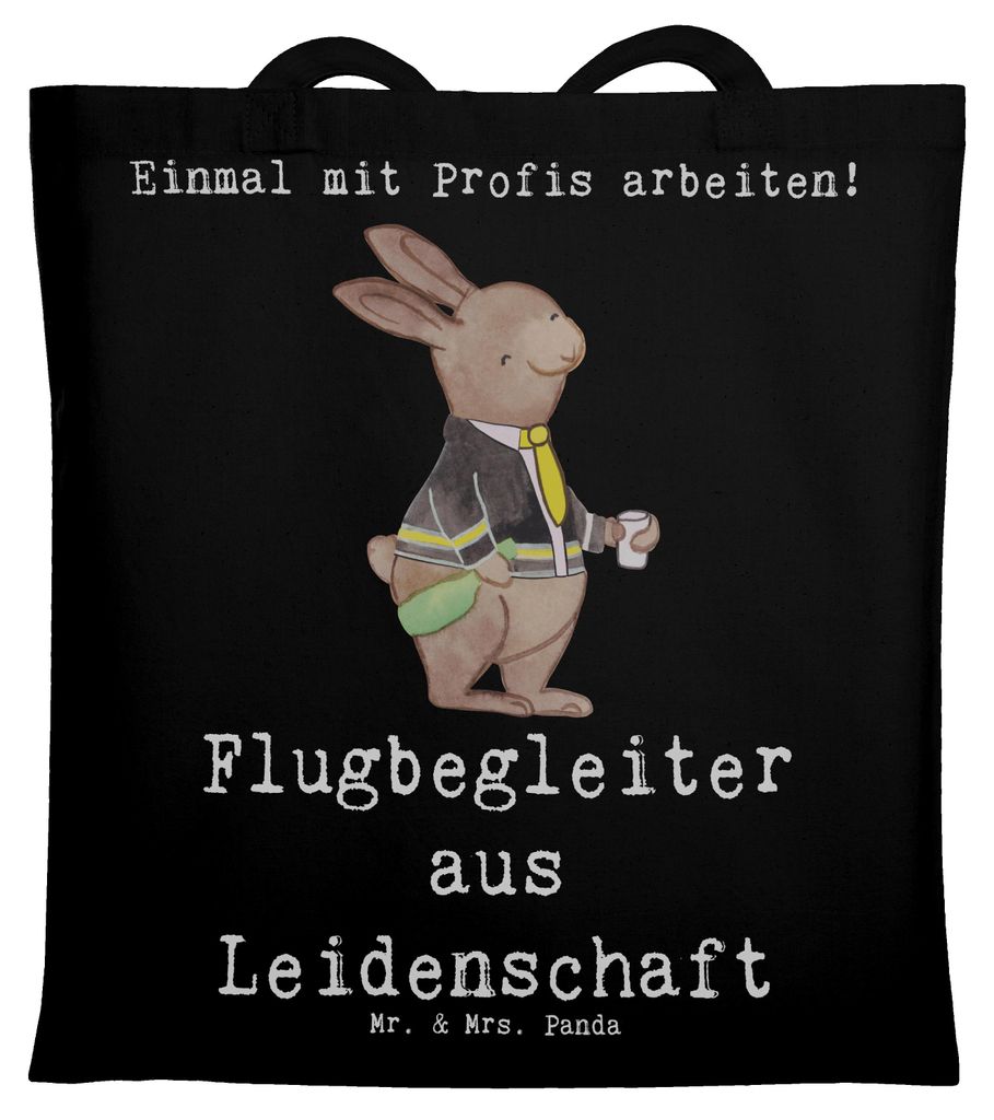 Mr. & Mrs. Panda Tote Bag Flugbegleiter Leidenschaft - Schwarz - Geschenk, Lustig, Jutebeutel, Shopping Tasche, Steward, Spruch, Baumwollbeutel, Be...