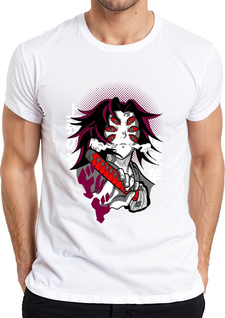 Sechsäugiger Dämon Samurai Anime Katana Manga düster Geschenk Herren T-Shirt, Weiß, XL