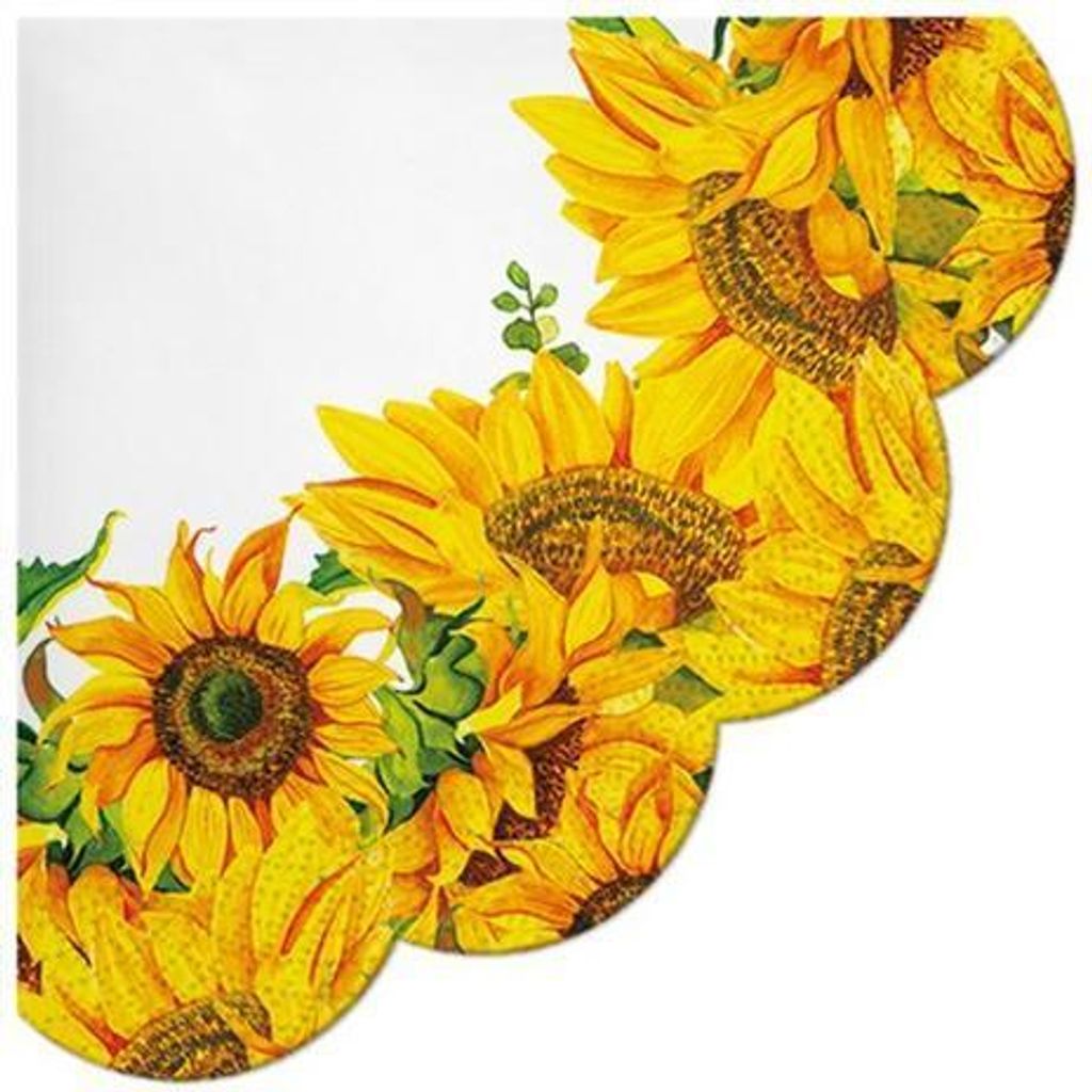 12 Servietten rund Dancing Sunflowers - Aufblühende Sonnenblumen Ø32cm