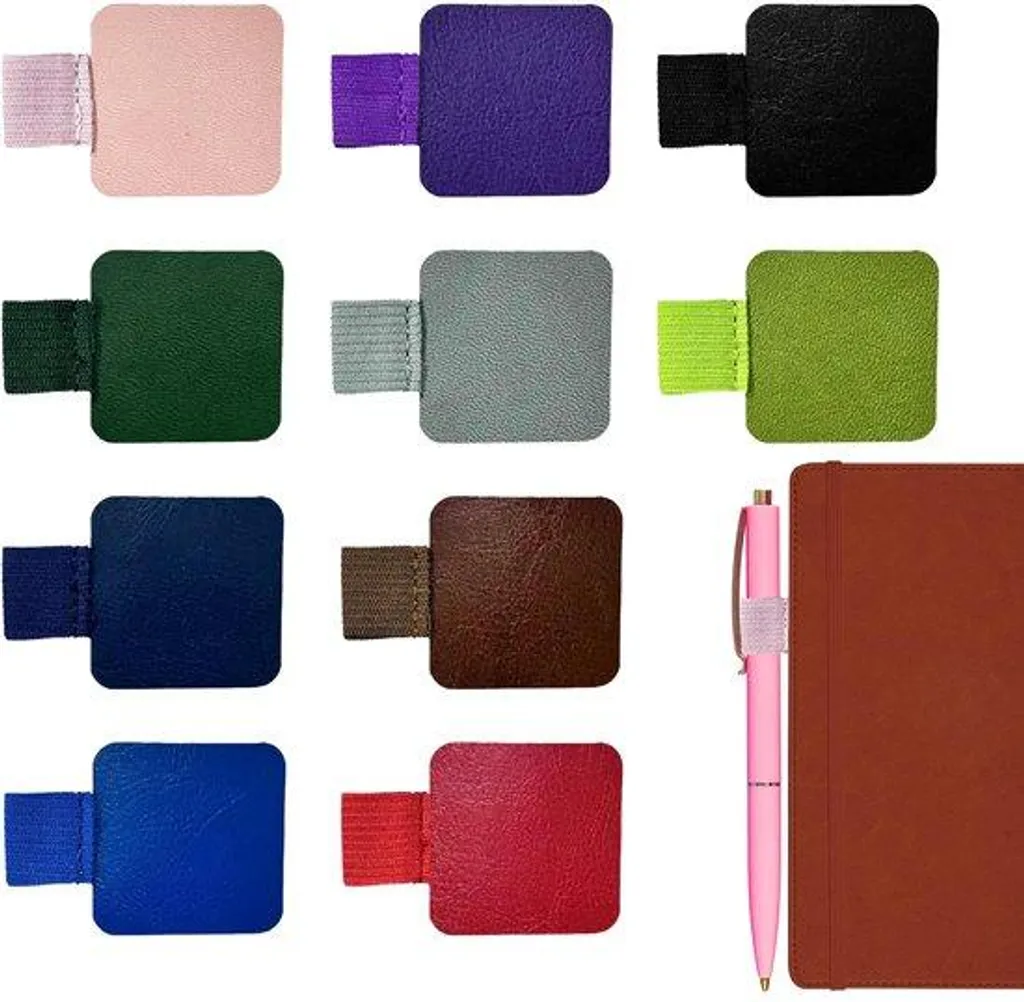 Porte-stylo pour tablette et carnet avec anneaux colorés en cuir PU x10