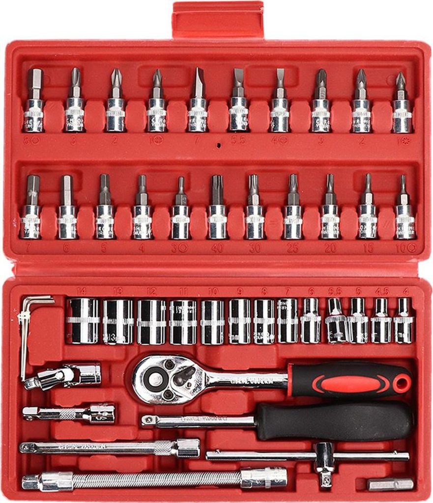 46Stück/Satz Steckschlüsselsatz 1/4 Zoll Antrieb Ratsche Metrisch Garage Auto Reparaturwerkzeug