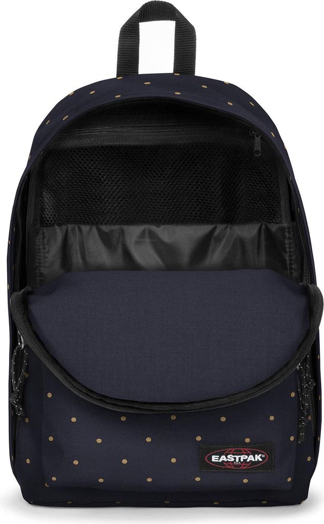 EASTPAK Schulrucksack Rucksack mit Laptopfach Out of Office 27L Dots Marine Gold dunkelblau