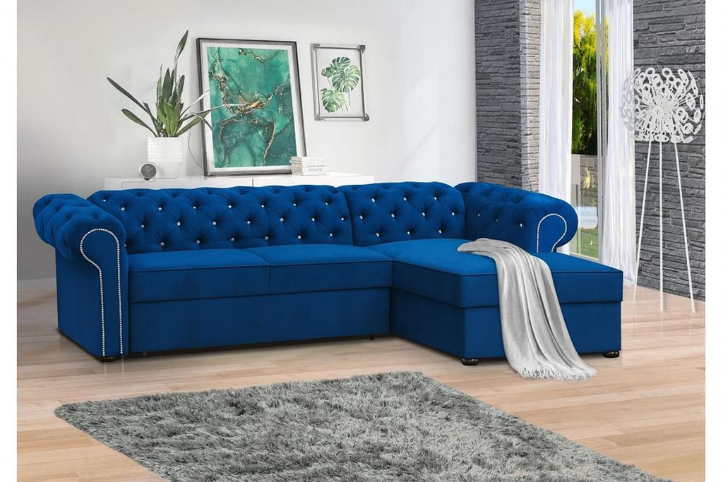 FURMEB 24 ECKSOFA mit Schlaffunktion SWAROVSKI rechte Seite 280 x 180 cm MARINE