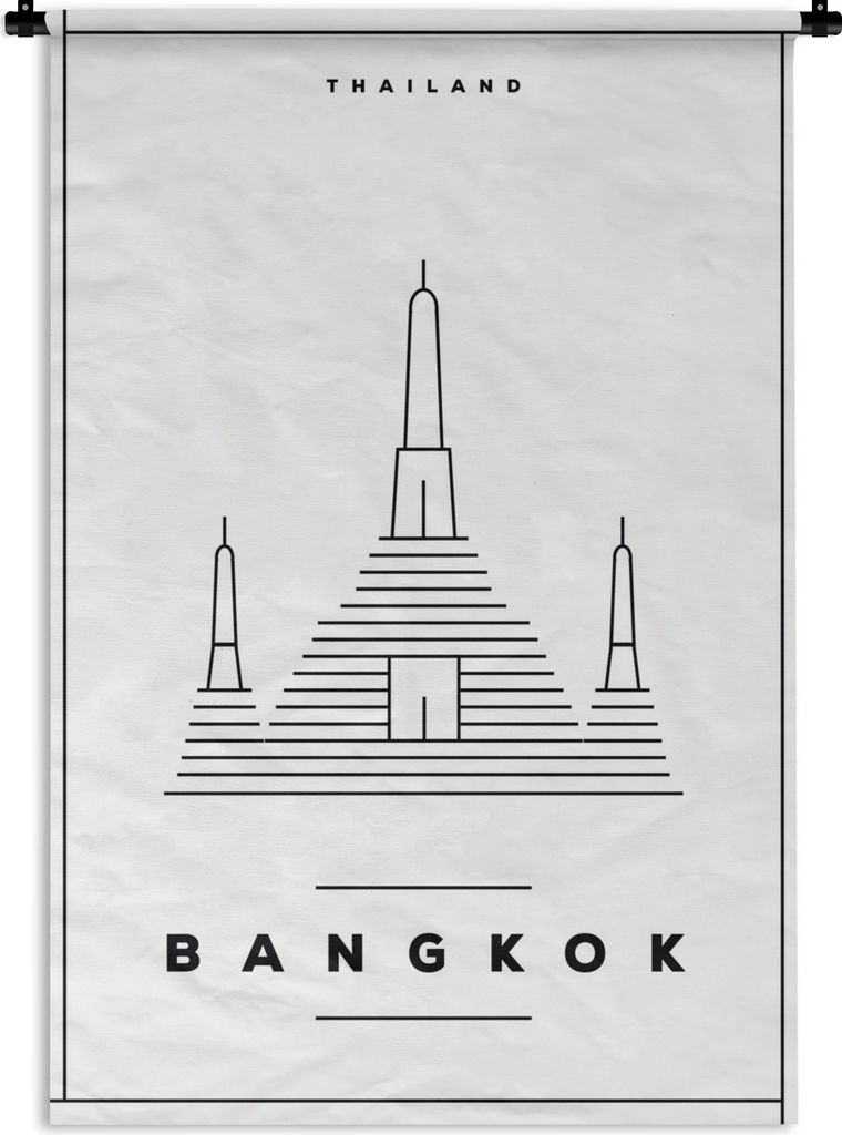 MuchoWow Wandteppich Wandbehang Minimalismus - Thailand - Schwarz - Weiß 60x90 cm Tapisserie Dekoration Wandtuch - Foto-Teppich - Abwaschbar