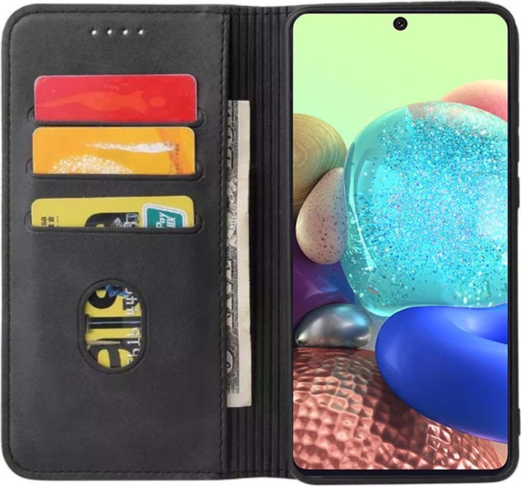 Smartphonica Samsung Galaxy A71 5G kunstleren hoesje met magnetische sluiting en pashouders book case - Zwart