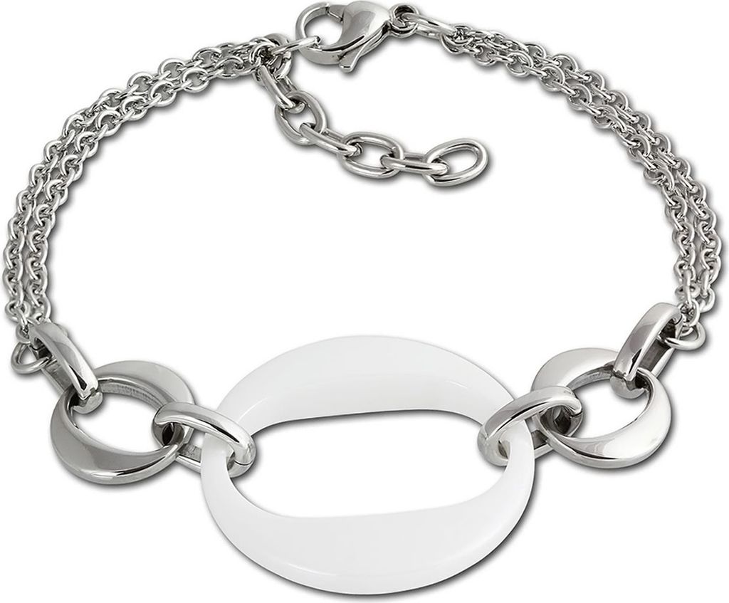 Amello Armband Damen Round Edelstahl Keramik silber weiß Schmuck D2ESAX13W