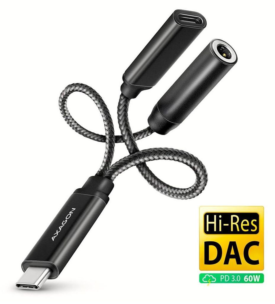 AXAGON | ADA-HCPD USB-C - Hi-Res DAC Audio Adapter PD, 60W