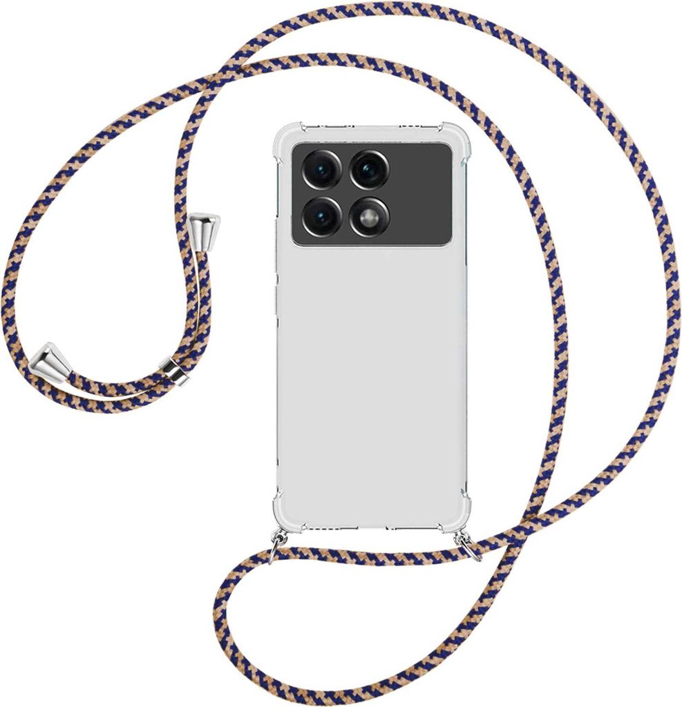 Handykette Backcover-Schutzhülle mit Band (Metall silberfarben) für Xiaomi Poco X6 Pro, Redmi K70E - blau+beige