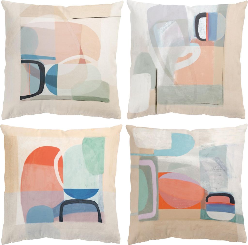Dekokissen 4-teilig Muster draußen / Outdoor Zierkissen waschbar Blumenmuster bunt Pop Art Sofakissen ohne Füllung