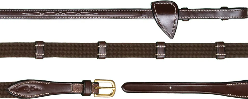 Rênes de filet en sangle et cuir Dy'on 16mm Marron Cob avec arrêtoirs fixes