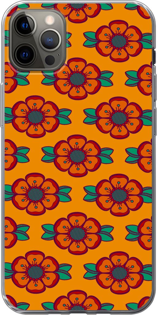 MuchoWow Handyhülle Schutzhülle Hülle für Telefoonhoesje iPhone 12 Pro Max Design - Retro - Rosen - Orange Silikon Softcase Handy Hülle - Ha...