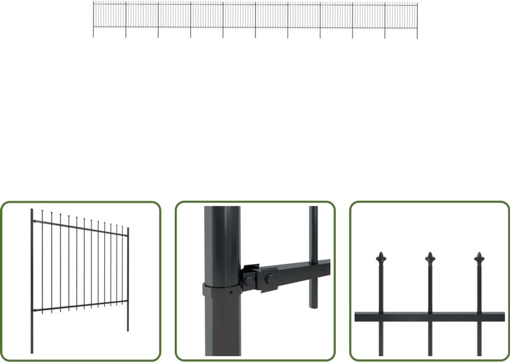 The Living Store Gartenzaun mit Speerspitzen Stahl 17 x 1,5 m Schwarz
