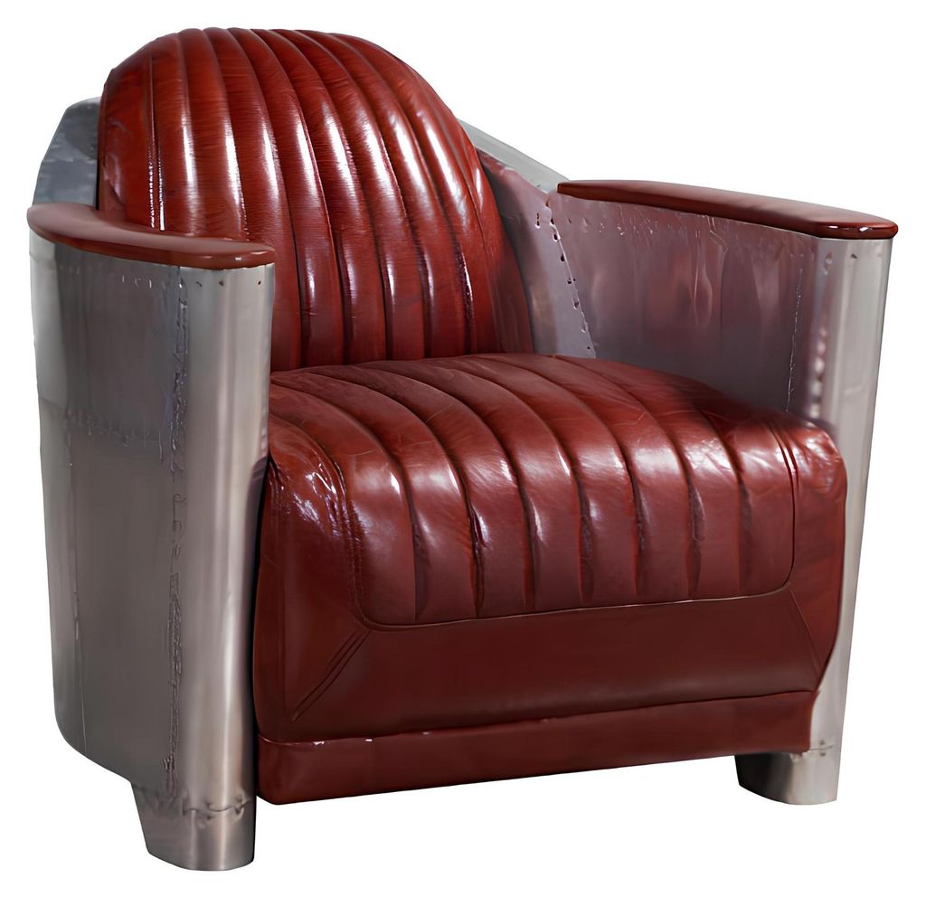 Sessel Echtleder Couch Sofa club Lounge Retro Aviator Vintage Aluminium Flugzeug
