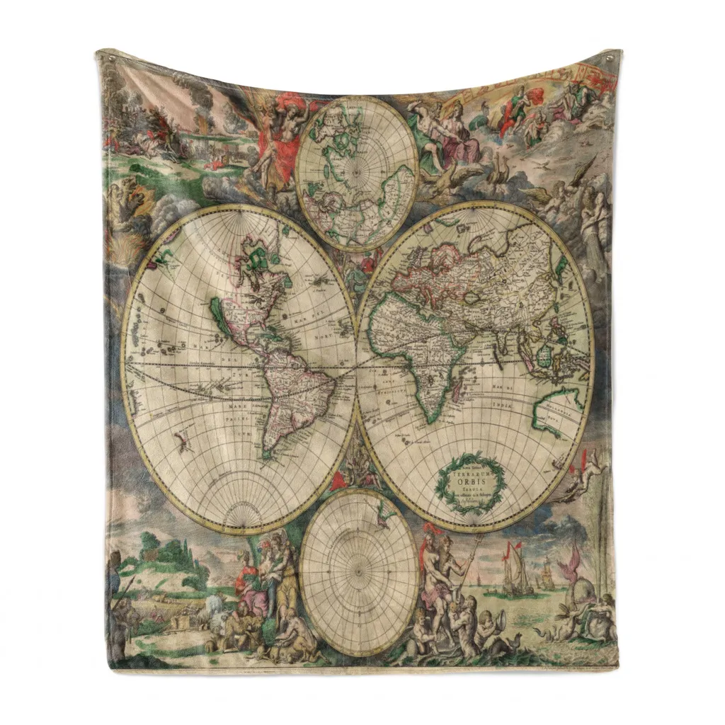 Plaid Design Vintage ABAKUHAUS Mappa del Mondo 125x175