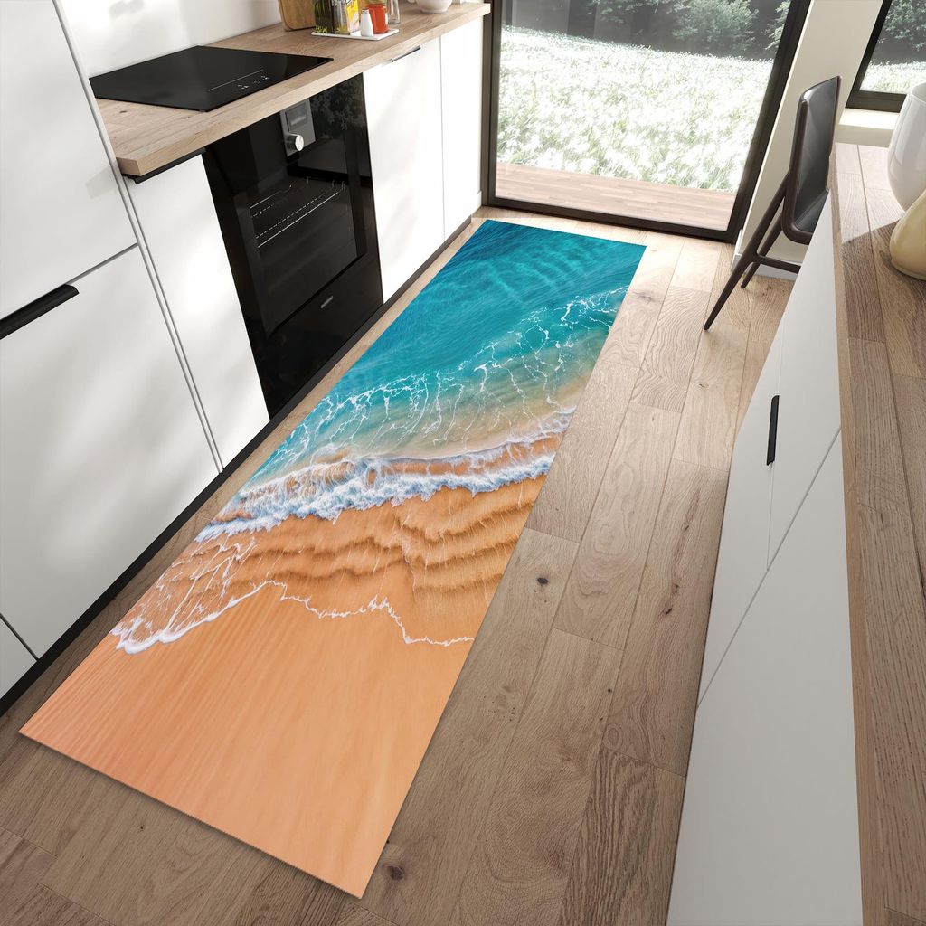 Küchenteppich 80x280cm rutschfest & abwischbar PVC Läufer - am und Wellen