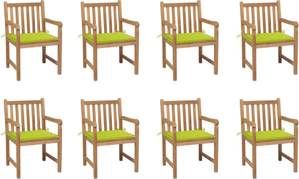 The Living Store Gartenstühle 8 Stk. mit Hellgrünen Kissen Massivholz Teak