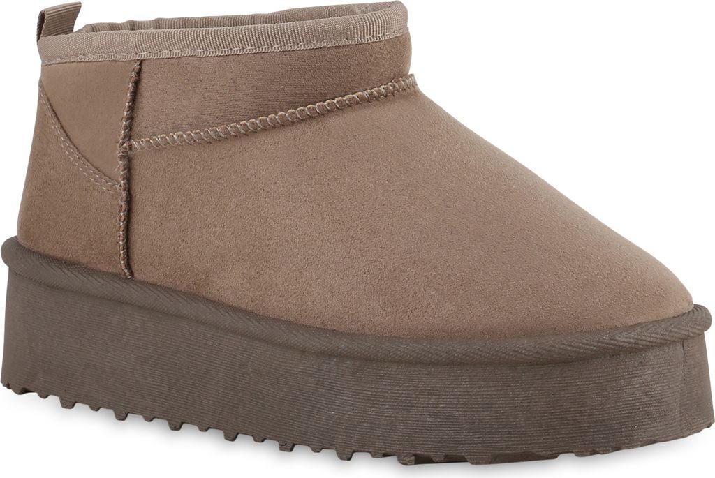 VAN HILL Damen Warm Gefütterte Winter Boots Bequeme Profil-Sohle Schuhe 840787, Farbe: Khaki, Größe: 38