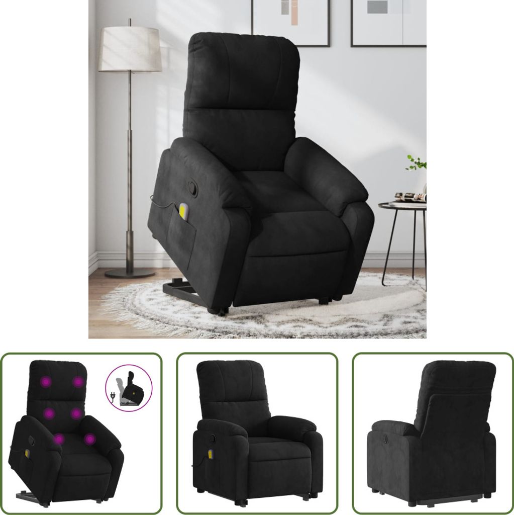 The Living Store Massagesessel mit Aufstehhilfe Schwarz Mikrofasergewebe