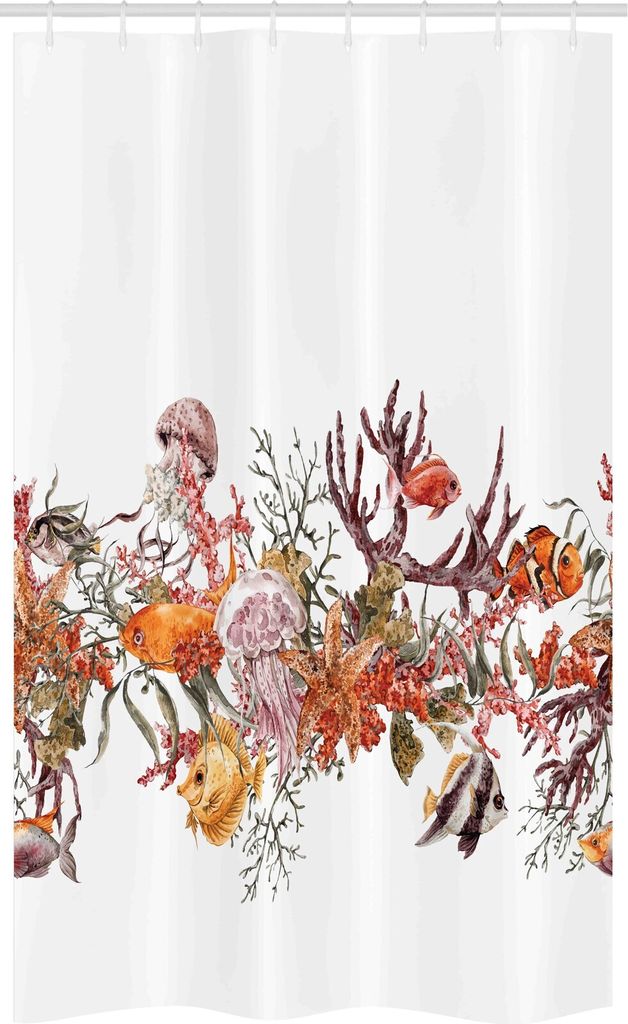 ABAKUHAUS Ozean Schmaler Duschvorhang, Coral Algea Sealife, Badezimmer Deko Set aus Stoff mit Haken, 120 x 180 cm, Senf