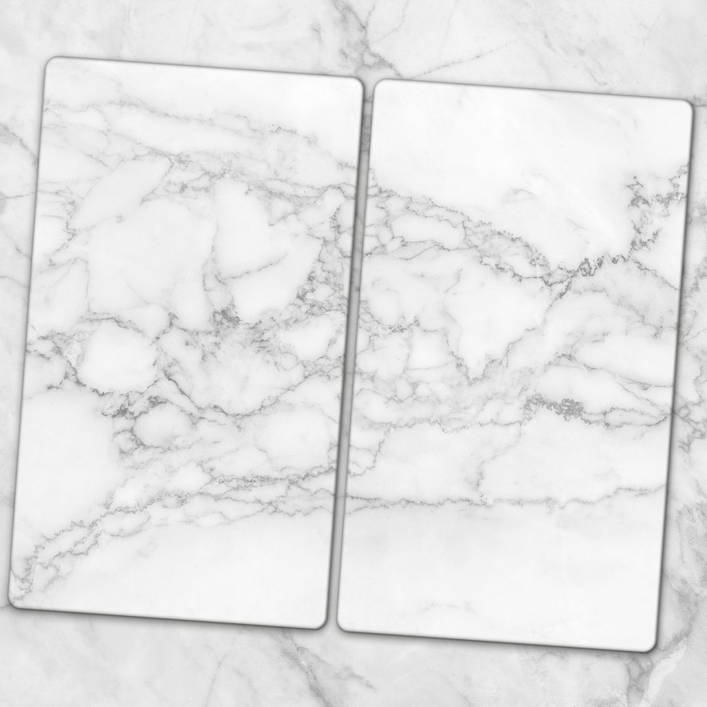 Glas-Herdabdeckplatten Glaskeramikkochfeld-Abdeckung Spritzschutz Glas 2x30x52 cm - Weisser Marmor