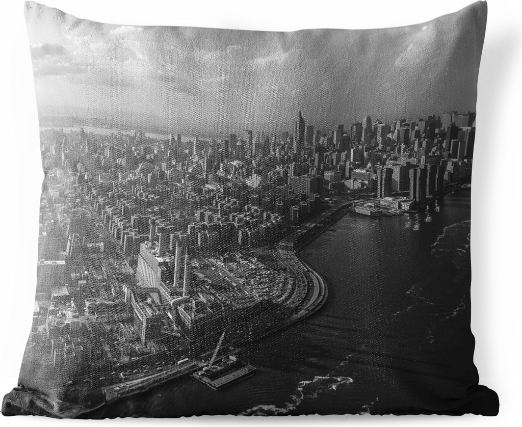 MuchoWow Outdoor Kissen - Luftaufnahme von Manhattan, New York - schwarz und weiß - 60x60 cm - Wetterfest - Lounge Kissen - Dekoration - Schlaf ...