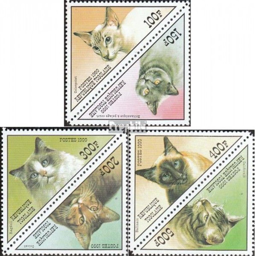 Briefmarken Togo 1999 Mi 2868-2873 Paare (kompl.Ausg.) postfrisch Katzenrassen