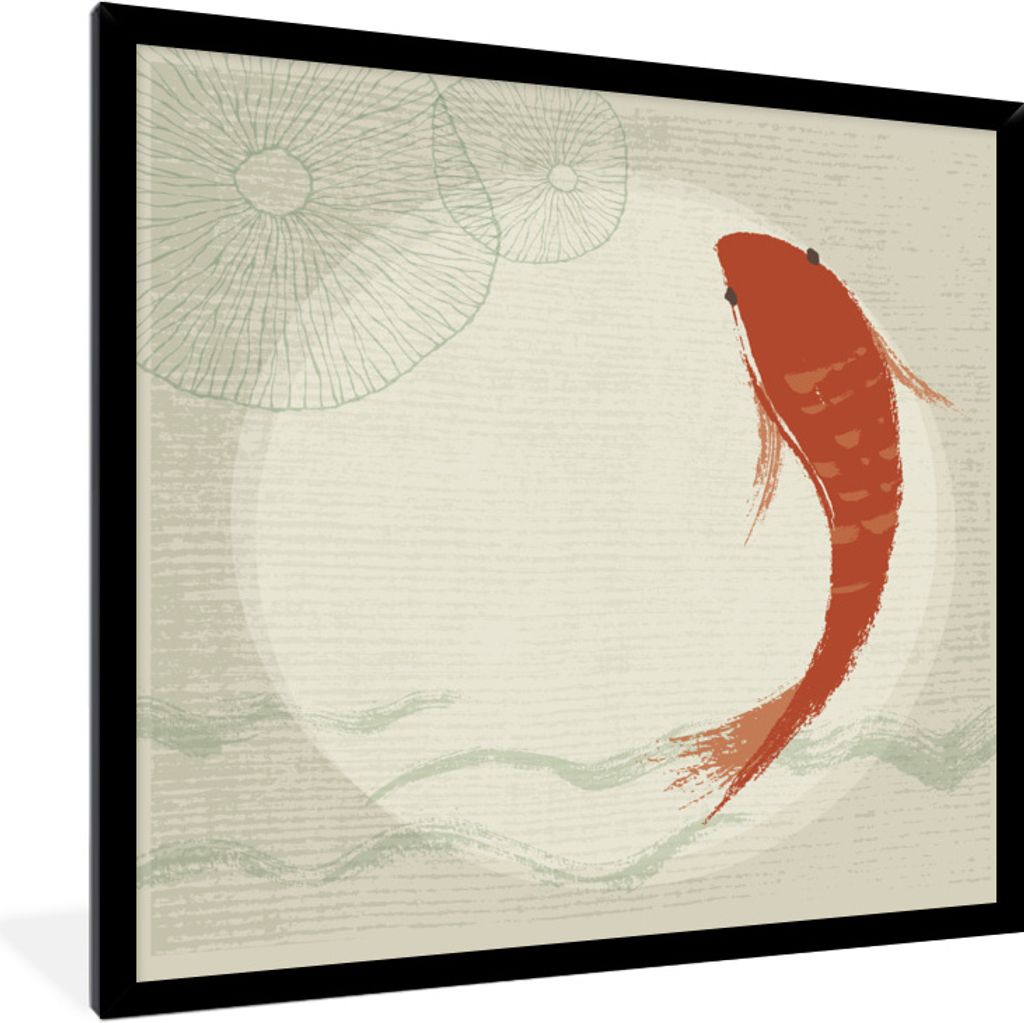 MuchoWow Gerahmtes Poster Eine Illustration eines orangefarbenen Fisches 40x40 cm - Poster mit Schwarzem Bilderrahmen Wandposter Rahmen Foto Bild...