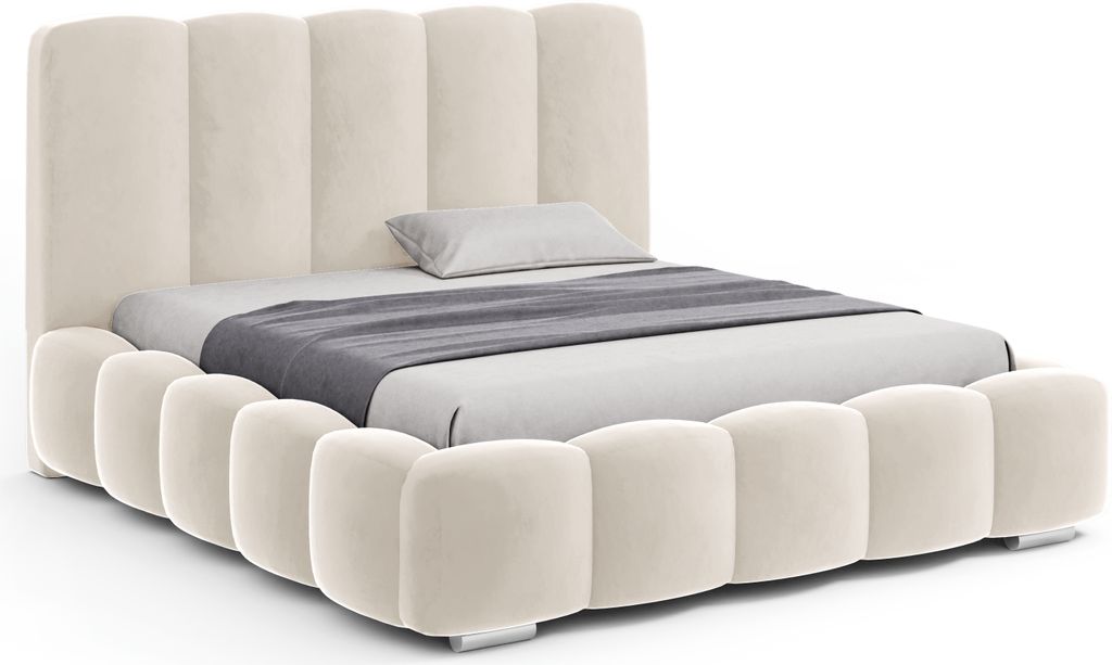 FURMEB GLAMOUR Polsterbett Bett mit Bettkasten Plsch 180x200cm Hellbeige