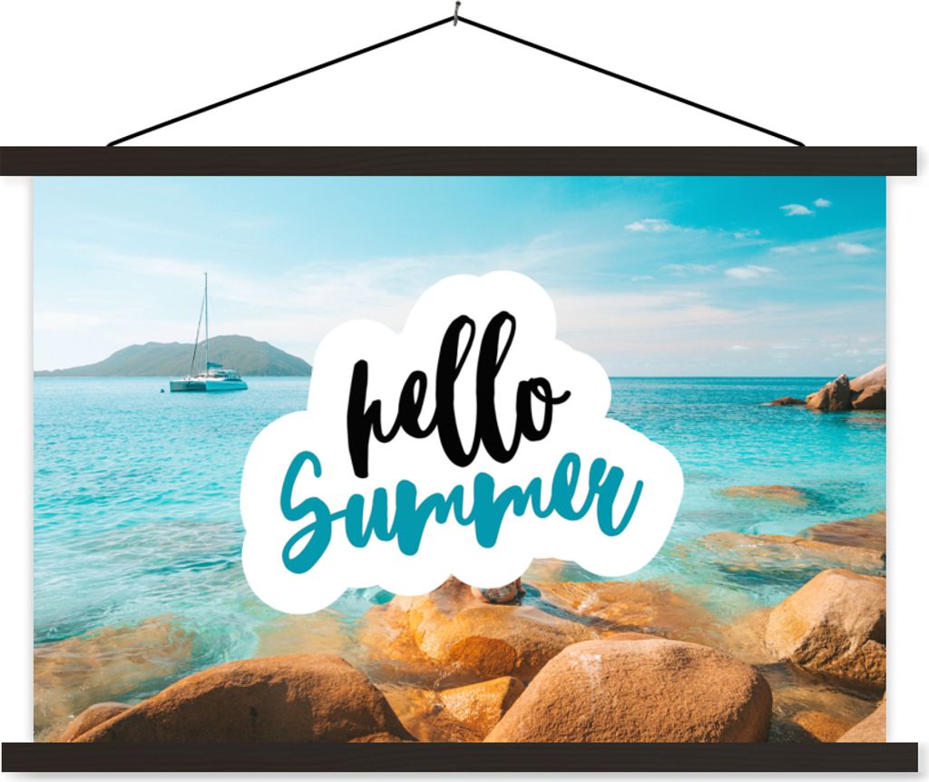 MuchoWow Textilposter Sommer - Zitat - Boot - Meer 90x60 cm mit schwarzem Rahmen - Aufhängungssatz