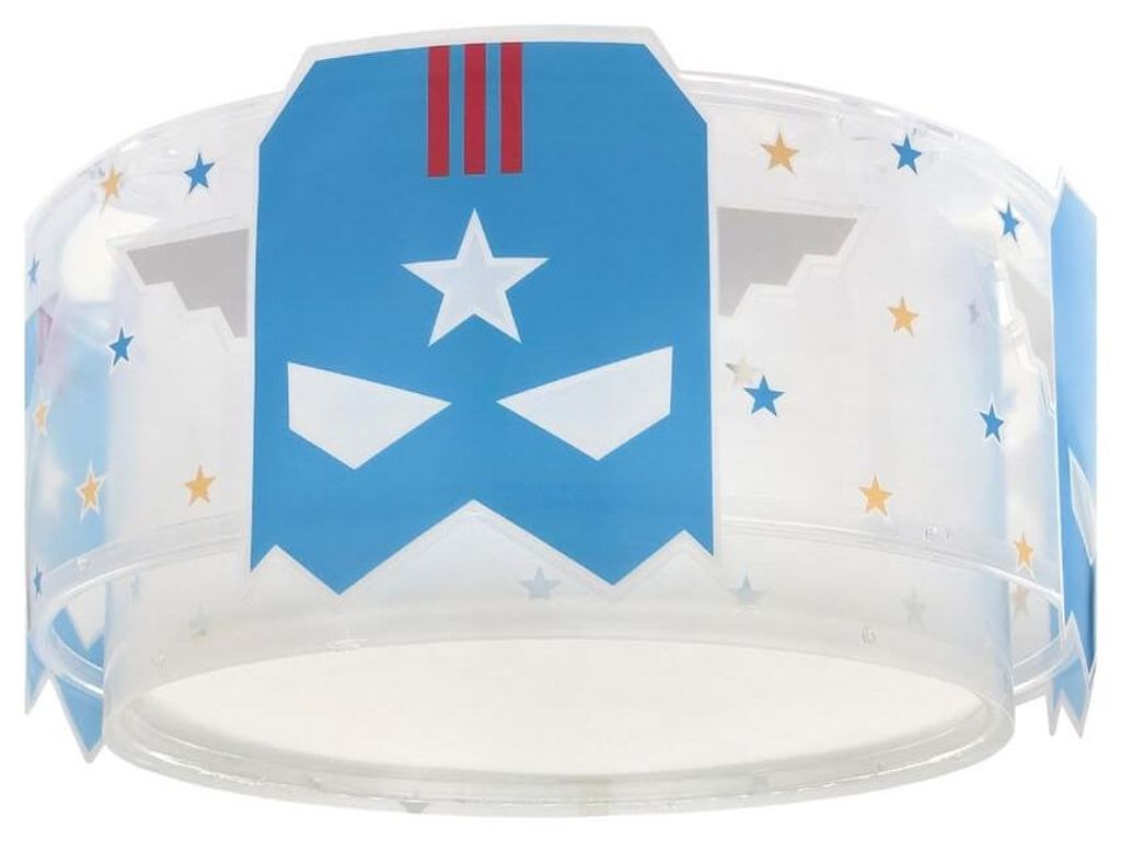 Deckenleuchte für Kinder, Blau, Helden Design, leuchtet im Produktbild 