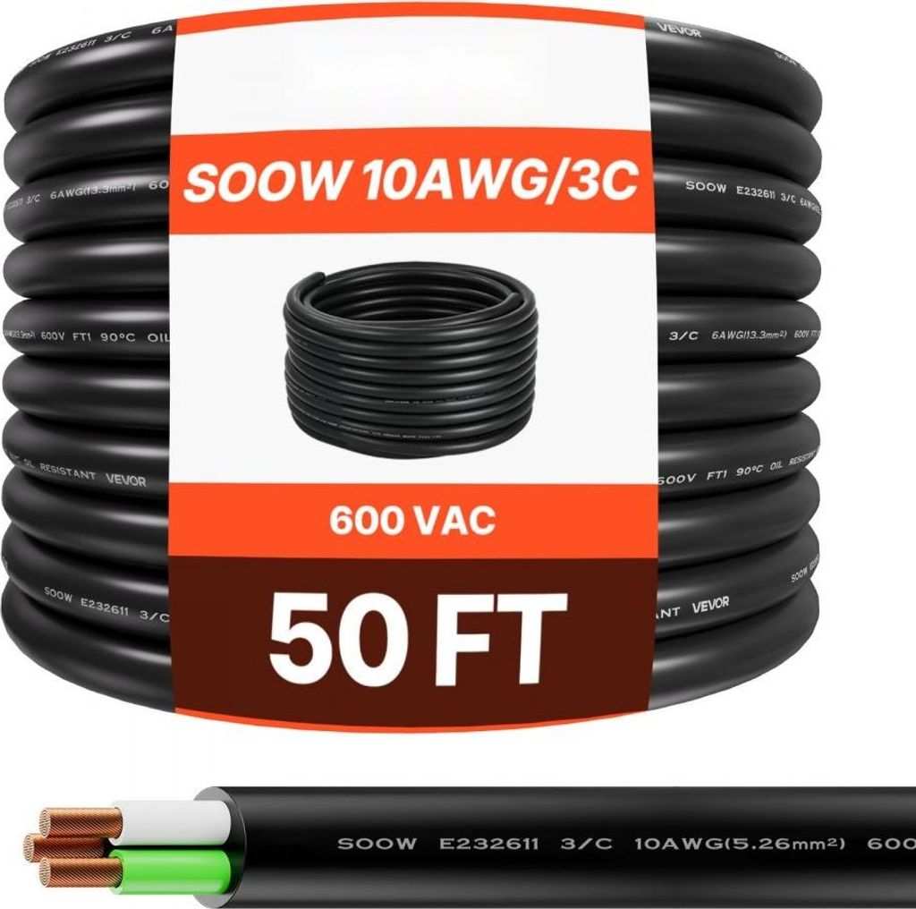 15,24m 10AWG Elektrokabel - Stromkabel aus Kupfer - Verlängerungskabel Draht 600V - Hochqualitatives Kupfer-Stromkabel